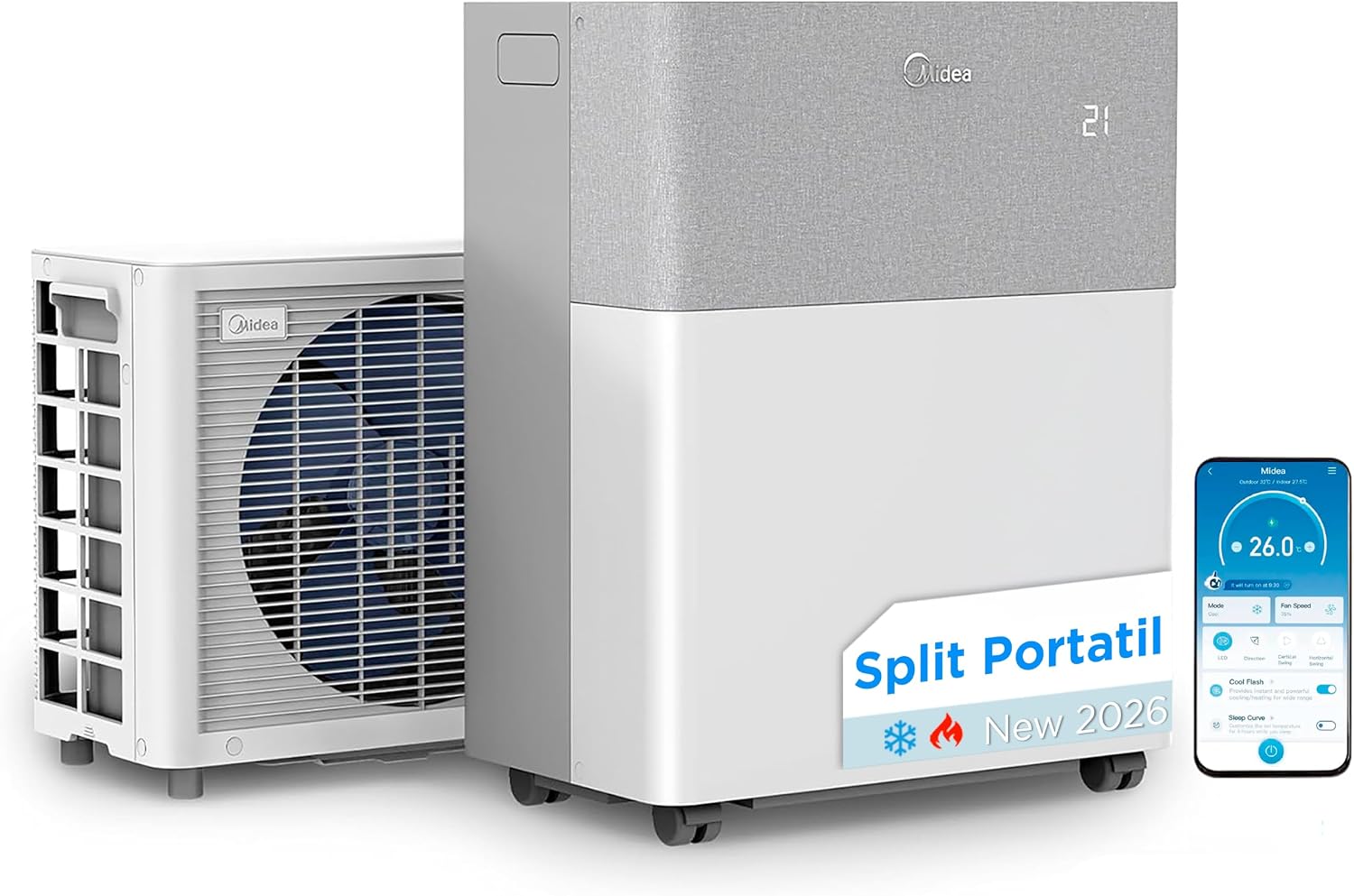 MIDEA Climatiseur PortaSplit Mobile Silencieux 4-in-1| 12000 BTU | Chauffage et Climatisation Portable Prêt à Poser 3,5kW- Clim Mobile avec rafraîchisseur, déshumidificateur, chauffage,ventilateur [Classe énergétique A++]