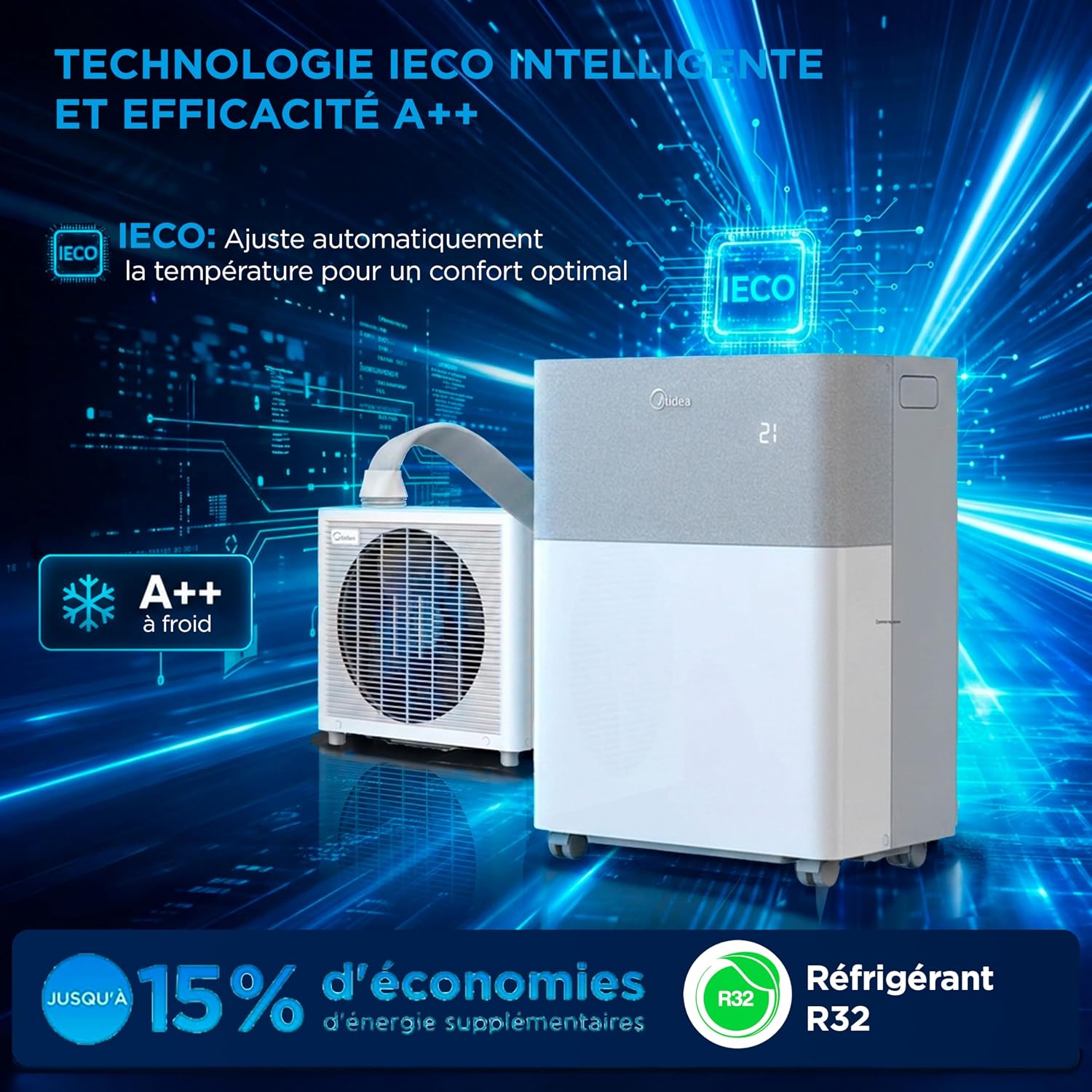 MIDEA Climatiseur PortaSplit Mobile Silencieux 4-in-1| 12000 BTU | Chauffage et Climatisation Portable Prêt à Poser 3,5kW- Clim Mobile avec rafraîchisseur, déshumidificateur, chauffage,ventilateur [Classe énergétique A++]