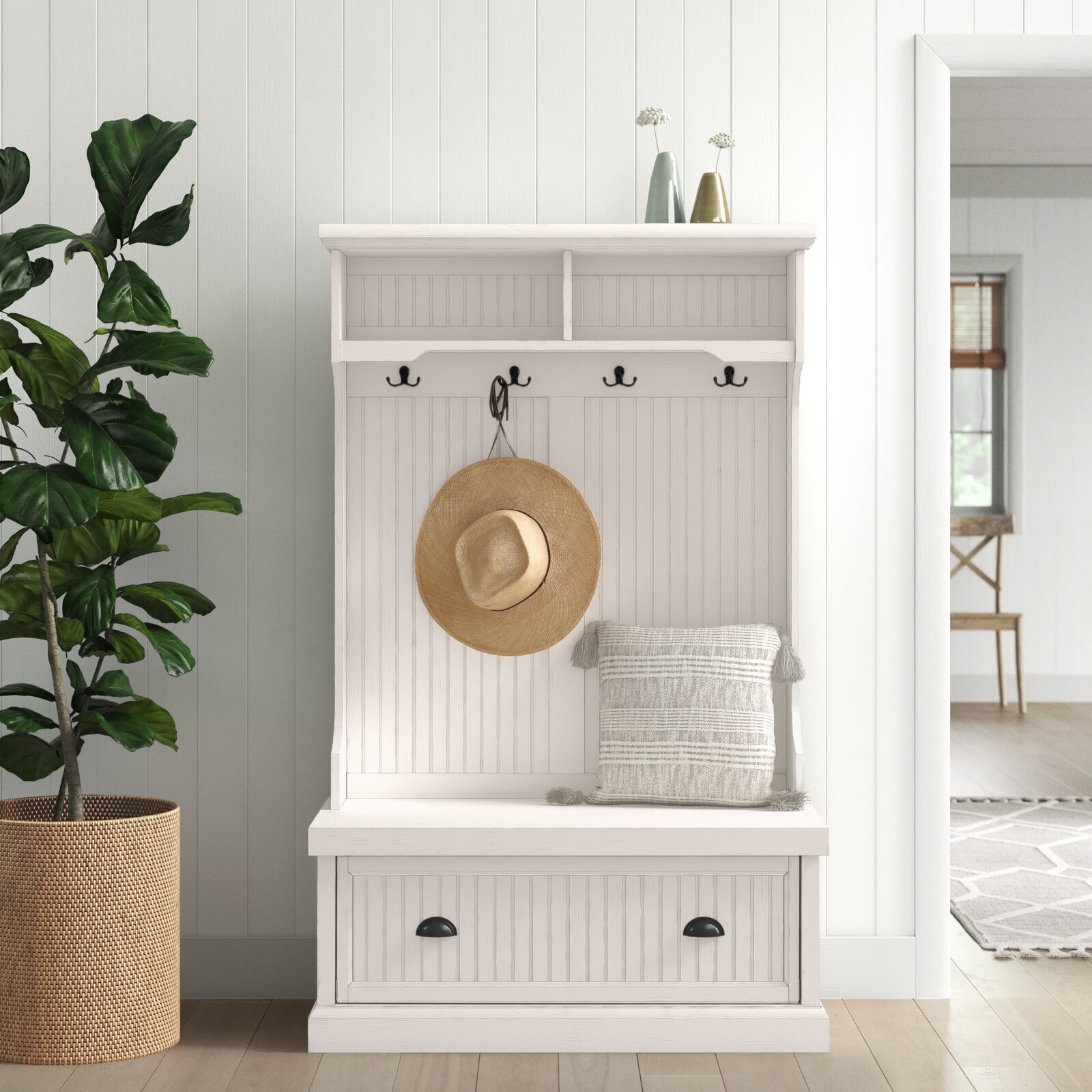 【Furniture】Carmel 40'' Wide Hall Tree with Bench and Shoe Storage